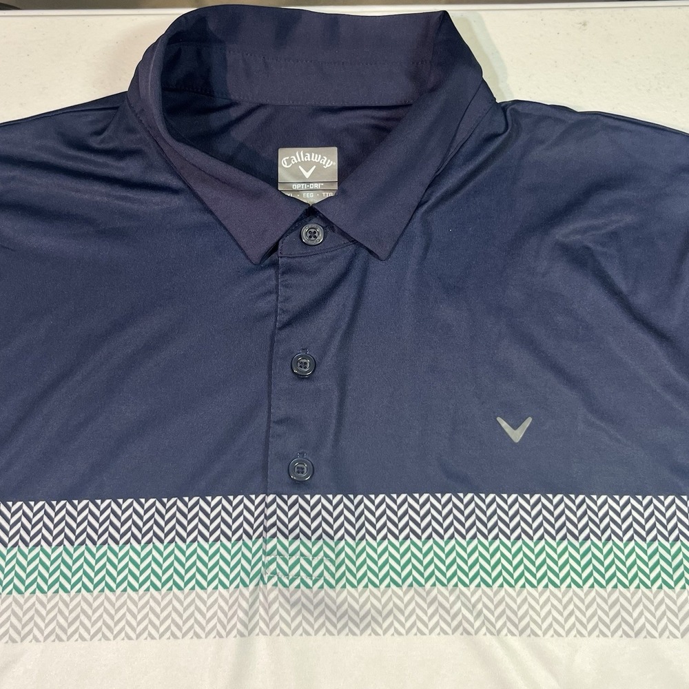 Callaway Opti Dri Golf Performance Polo Striped Print UPF Shirt Size XXL EUC